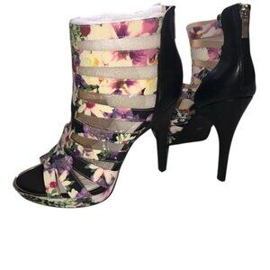 Bar III Womens Floral Gladiator High Heel Sandals With Back Zipper Size 10 Black